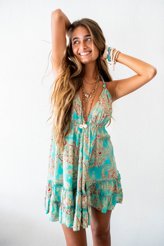 Gitanita Mini Dress in Turquoise